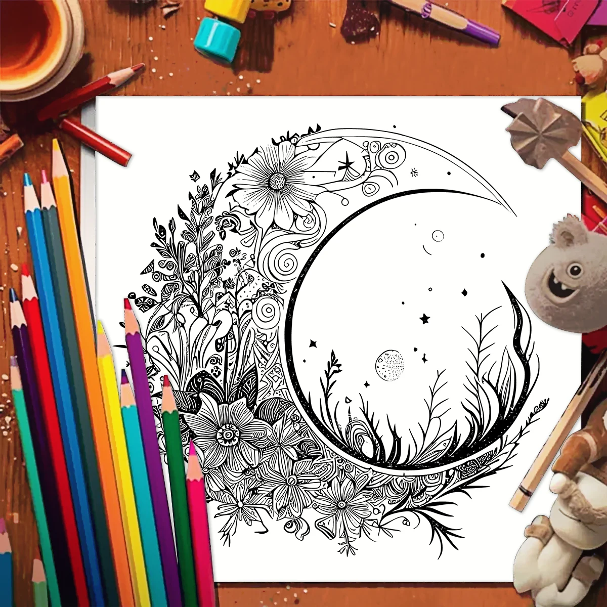 1PC Moon Coloring Book Drawings for Kids Teens Adults Creative Inspirational Stress Relief Relaxation 20 Pages