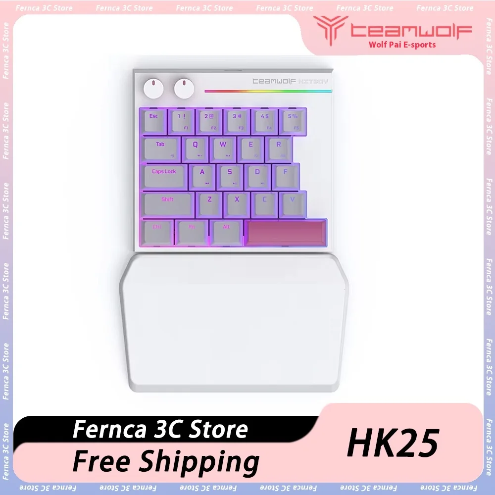 TEAMWOLF HK25 Mini Keyboard Wired RGB 25 Key Handheld Gaming PC Accessories Customization Single Hand Mechanical Keyboard Gift