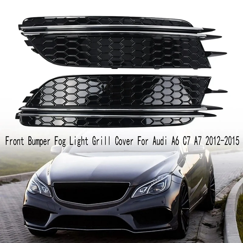 Car Front Bumper Fog Light Grill Cover For  A6 C7 A7 2012-2015 Fog Light Bezel 4G0807681 4G0807682