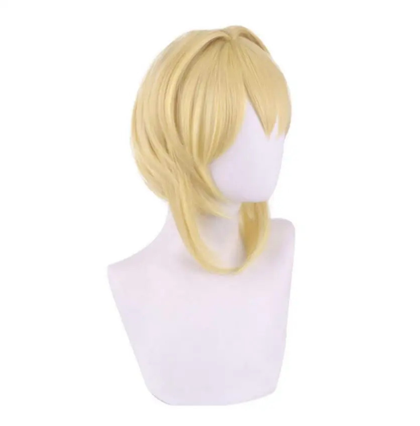 คอสเพลย์30cm อะนิเมะเกมสั้น Genshin impact Traveler Lumine blonde costume HEAT Movie hair Women