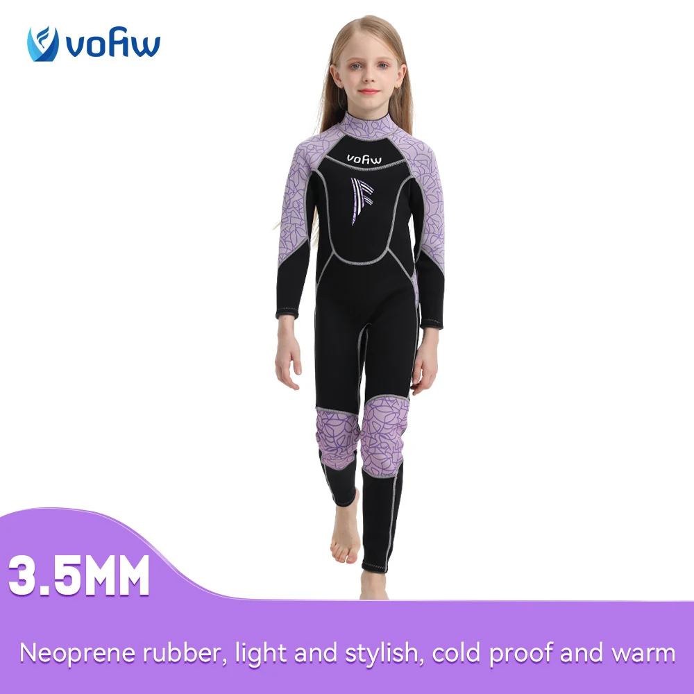 

Girl's One-piece Long Sleeve Plush Diving Suit Boy's 3mm Neoprene Surfing Swimming Wetsuit Children's Warm Cold Proof Swimsuit