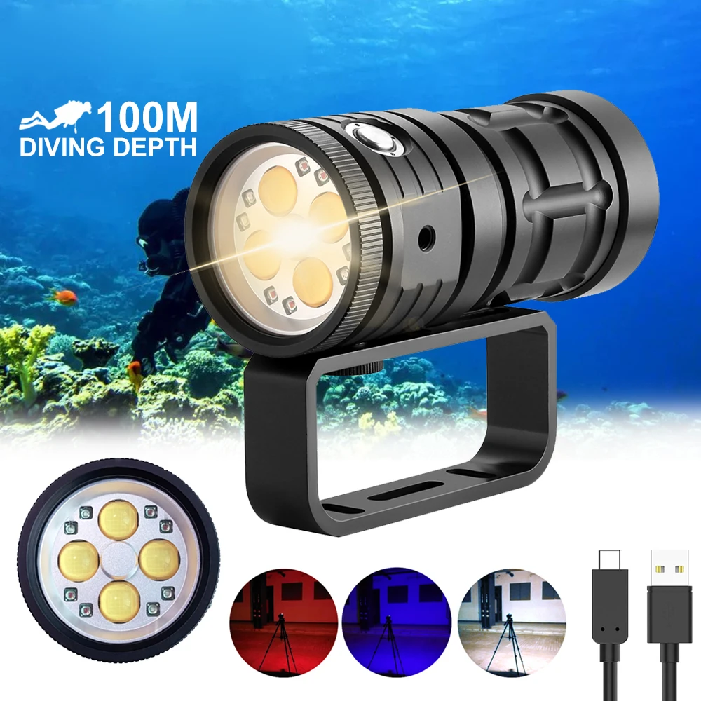 FUNNYDEER D16 COB LED 18000LM Deep Diving 100M Underwater Flashlight 120° Luminous Fill Light Rechargeable Waterproof Lamp