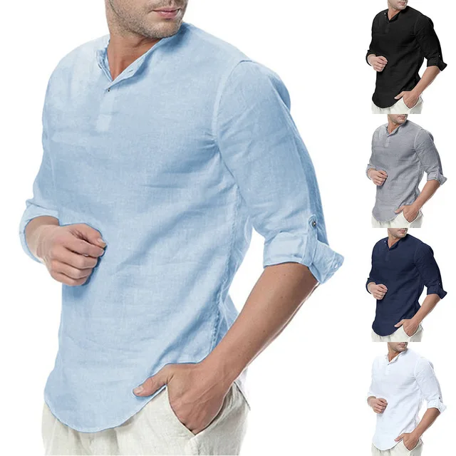 

Men's Long Sve T-irts Faion Linen Tops Youthful Sle Button Detail Breathable Moisture ng American Casual Wear