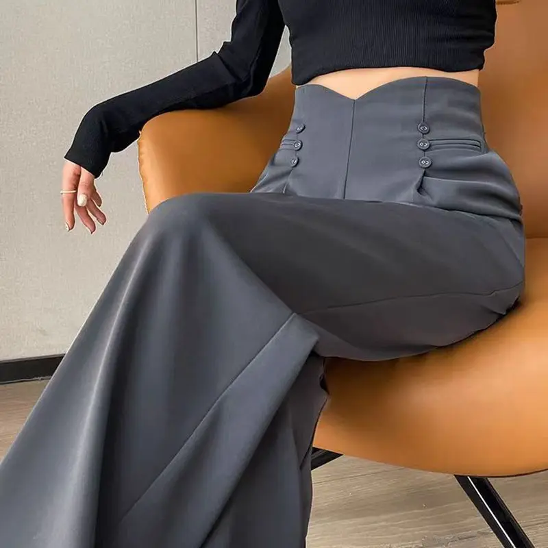 

Gray Wide-leg Pants for Women New Spring and Autumn Slim Casual Suit Pants High-end Drapey Straight-leg Floor Mopping Pants