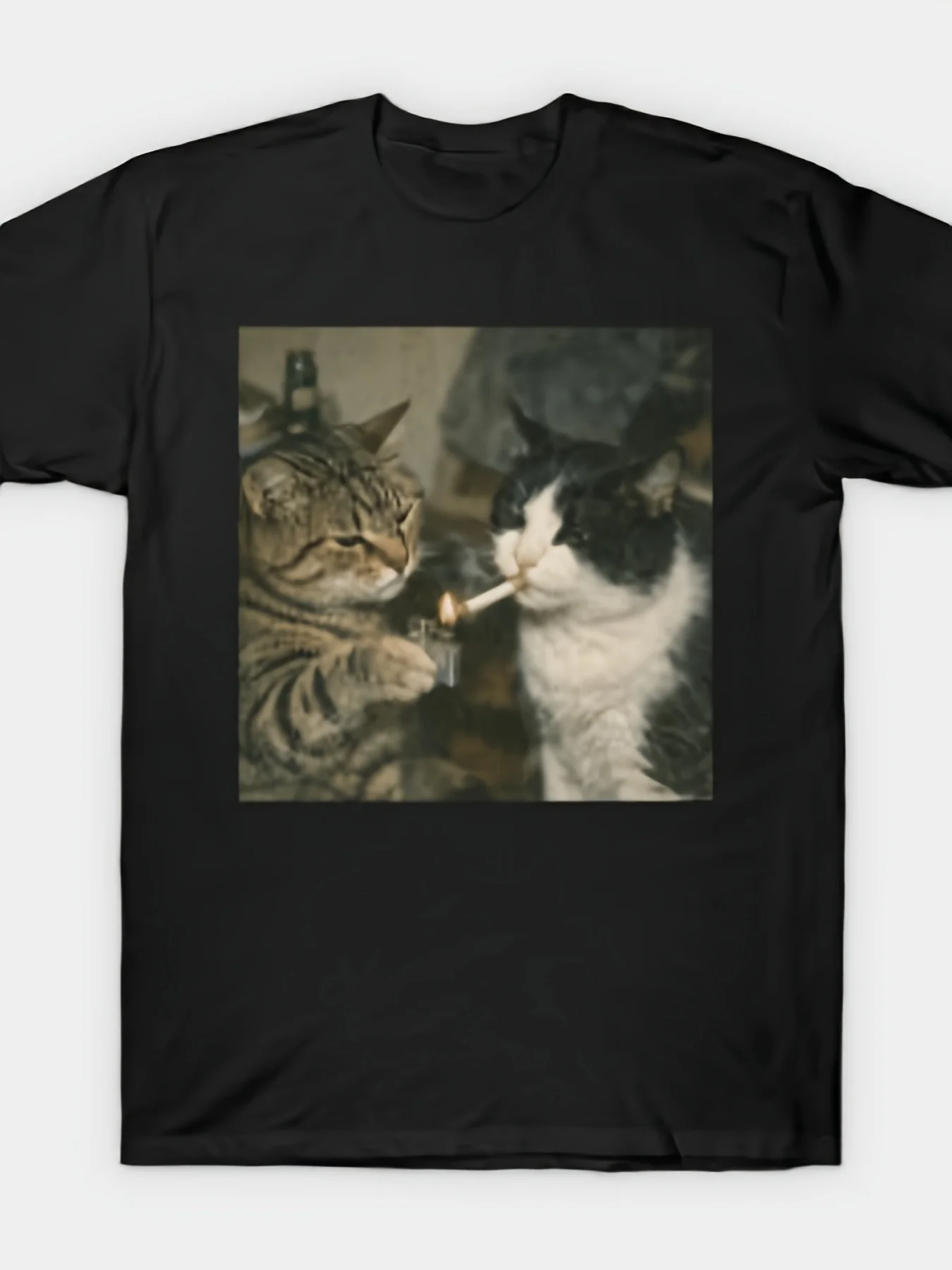 Smoking Cat T-shirt, fun printed short sleeves, a perfect gift choice for birthdays, holidays, or everyday wear