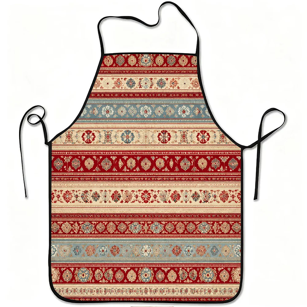 1pc Vintage Floral Stripe Print Apron, Durable and Easy to Clean, Adjustable Waistband, Polyester Material, for Kitchen Cooking,