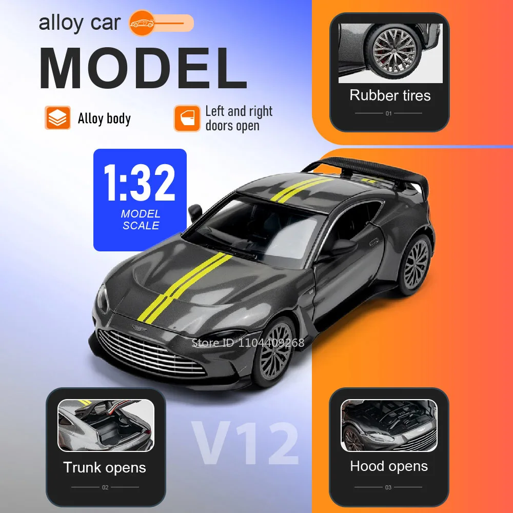 

Масштабная модель спортивного автомобиля V12 1:32, игрушка с открывающимися дверями, металлический корпус, акриловый пылезащитный чехол, модели для детских развивающих игр