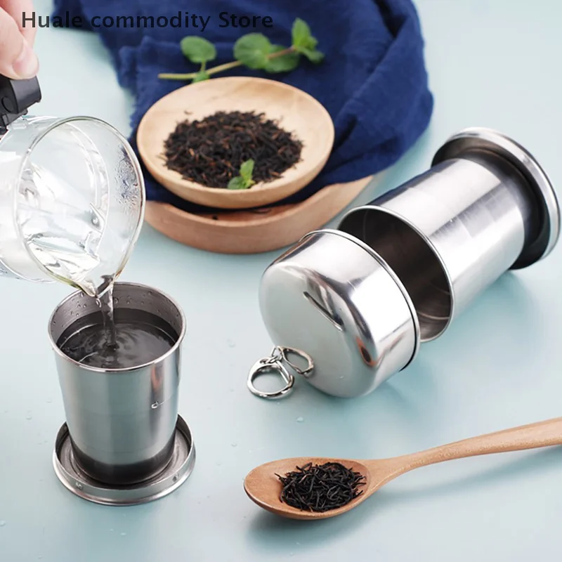 Stainless Steel Folding Cup With Keychain Retractable Telescopic Collapsible Cups 75/150/250ml Portable For Outdoor Travel