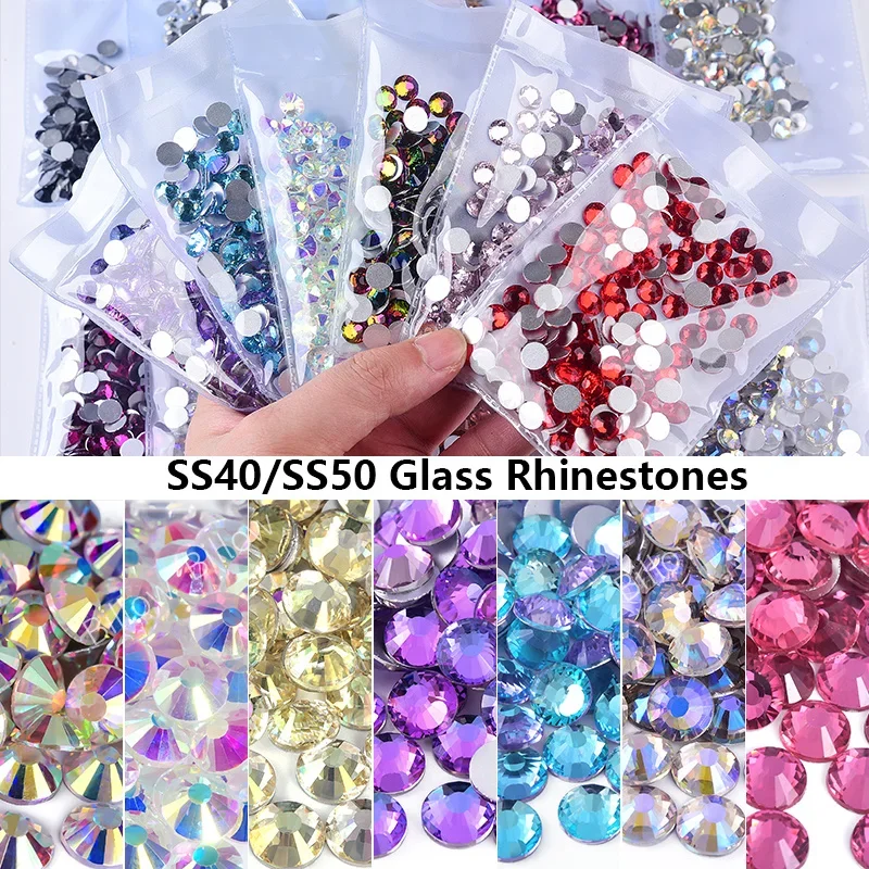 Bobohoo SS40 SS50 144pcs Crystal AB Glitter Rhinestone Glass Non Hotfix Rhinestones Стразы Flatback Diamond Nail Art Decorations