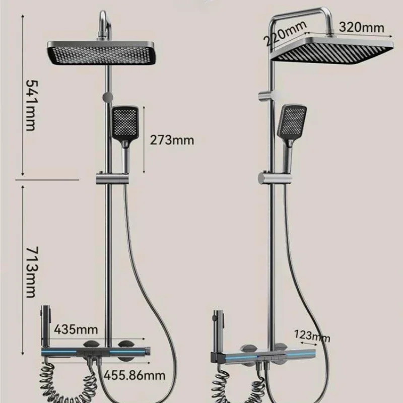 Душевая система Rainlfall с настенным креплением, смеситель для горячего и холодного душа, клавиша пианино, 4 функции, умный цифровой дисплей, для ванной комнаты