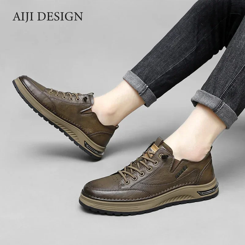 High Quality Genuine Leather Loafers Casual Shoes Luxury Brand Mens Flats Sneakers Lace Up Oxford Comfort  Outdoor Jogging Shoes