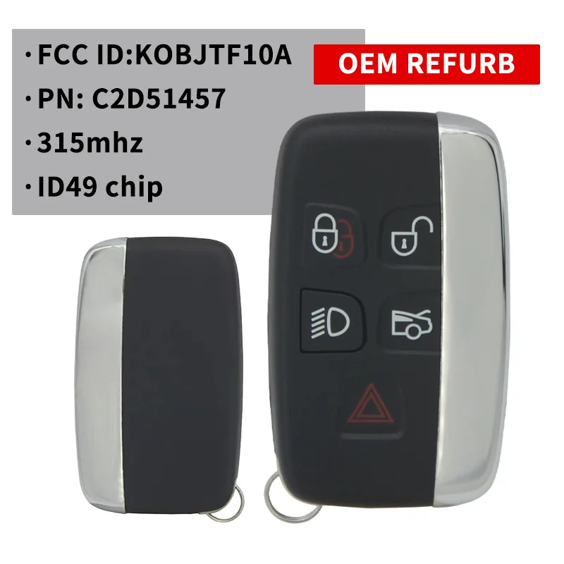 

REMTEKEY Refurbished FCC KOBJTF10A Smart key 5 button 315mhz ID49 for Jaguar XJ XK XF XE F 2012-2020 PN: C2D51457
