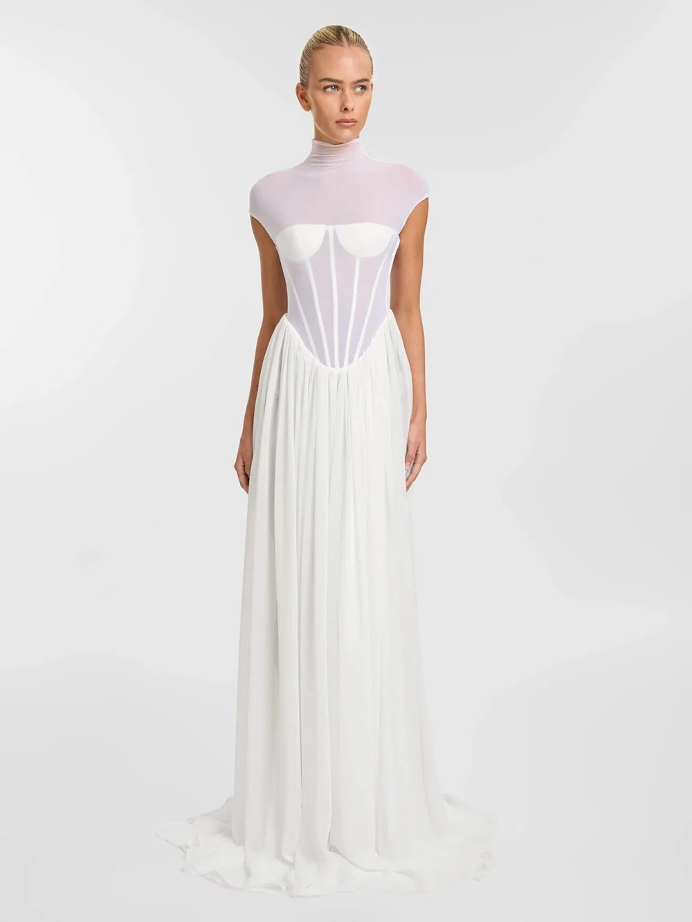 2025 الخريف المرأة الأبيض خفيفة الوزن شبه شفافة الشيفون فستان طويل المألوف الجنية نادي الحفلات Dress2025 الخريف المرأة #2