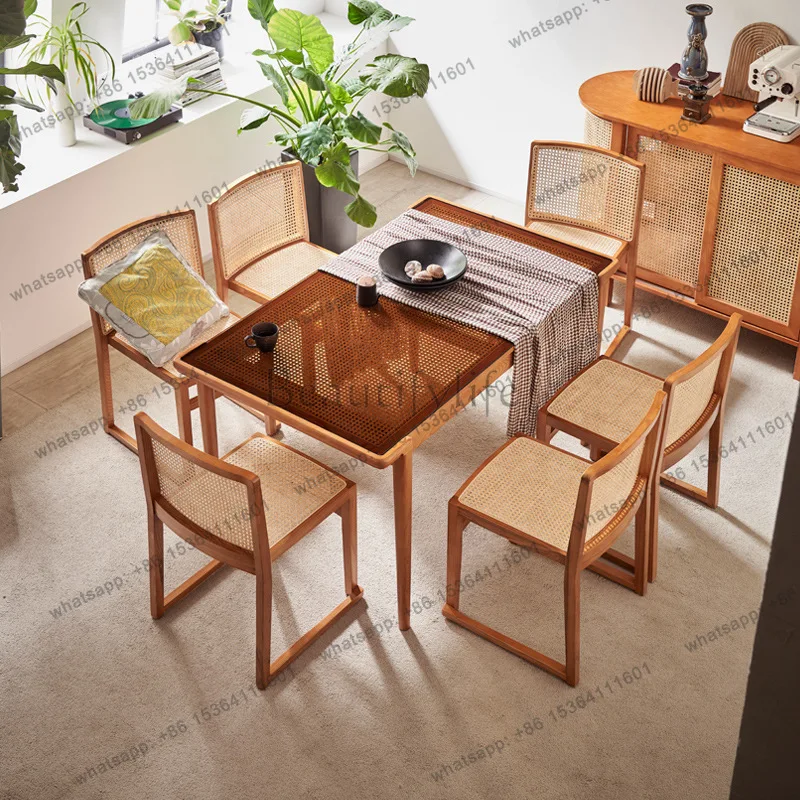 Wabi-sabi rattan dining table household simple creative stackable back chair