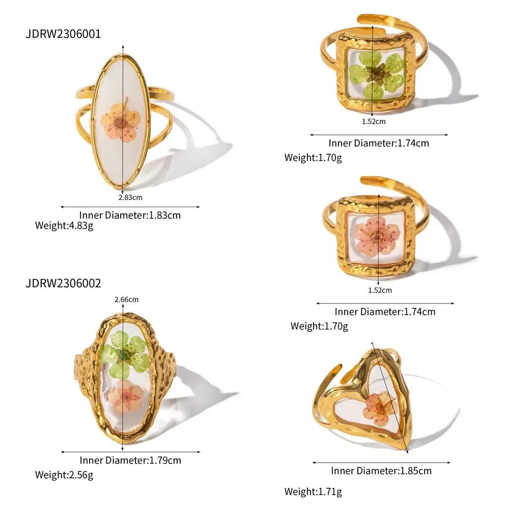 الفولاذ المقاوم للصدأ زهرة أبدية خاتم مجوهرات هندسية اكسسوارات الصيف حلقة شفافة تصميم الأقلية الكورية نمط حلقة مفتوحة #4