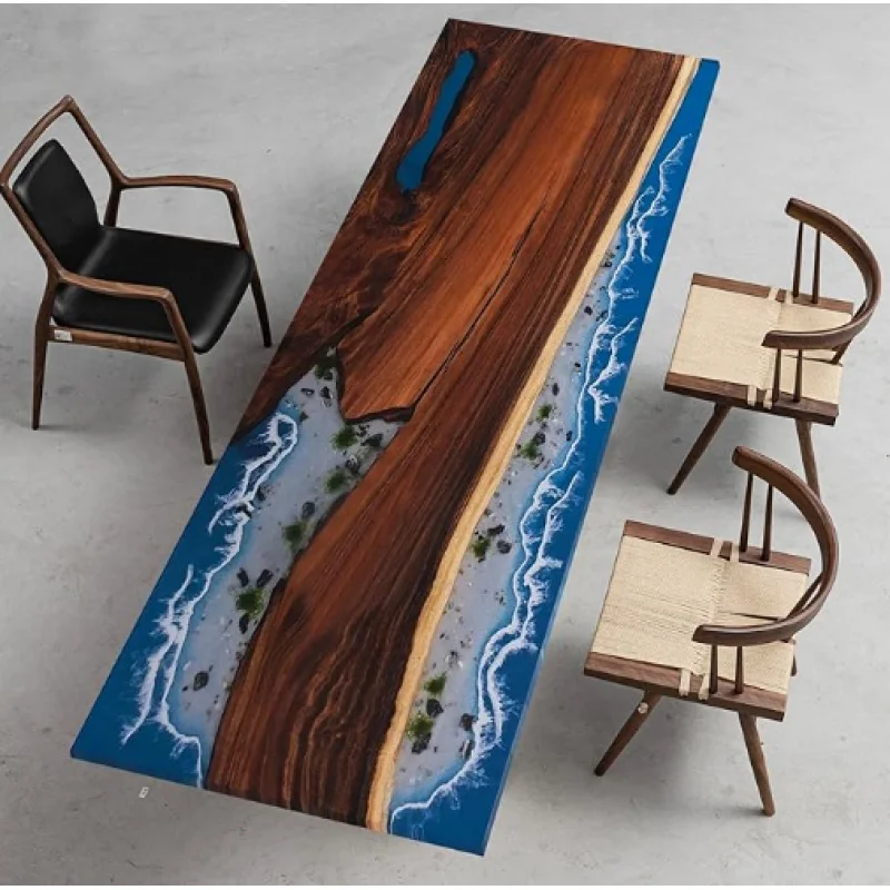 custom.Custom Epoxy Resin and Wood Dining Table Modern Room Furniture River Ocean Table