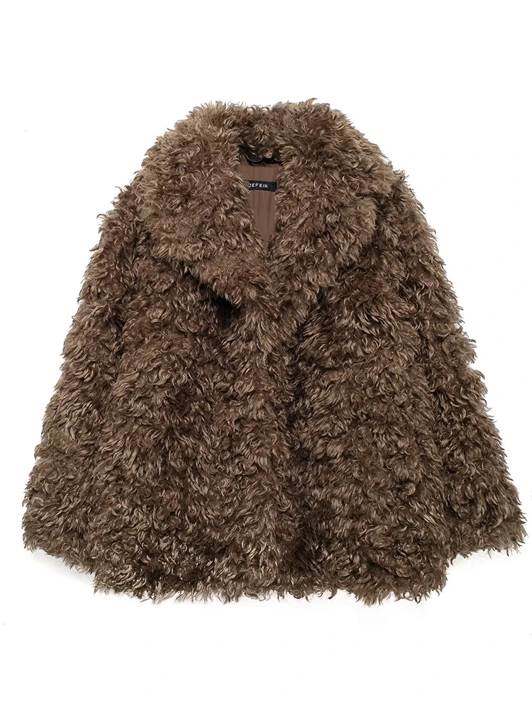 Mueyaruho Winter Autumn 2024 Women Fur Teddy Jacket Solid Brown Long Sleeve Tops Outwear Coat Female