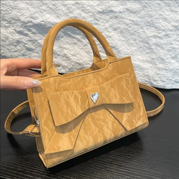 

2025 Spring Bow Square Bag Womens Elegant Shoulder Purse Fashionable Crossbody Handbag Stylish Small Tote with Bowknot