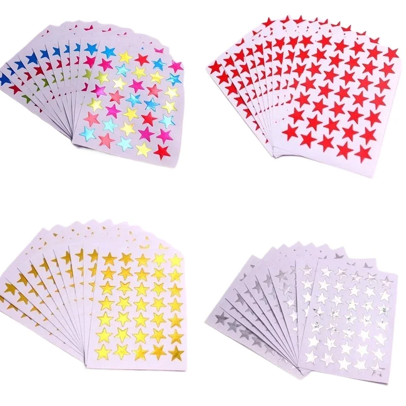 10 Sheets/Set Stationery Stickers Gold Silver Star Reward Stickers for Children Students DIY Journal Notebook Decor Sticker