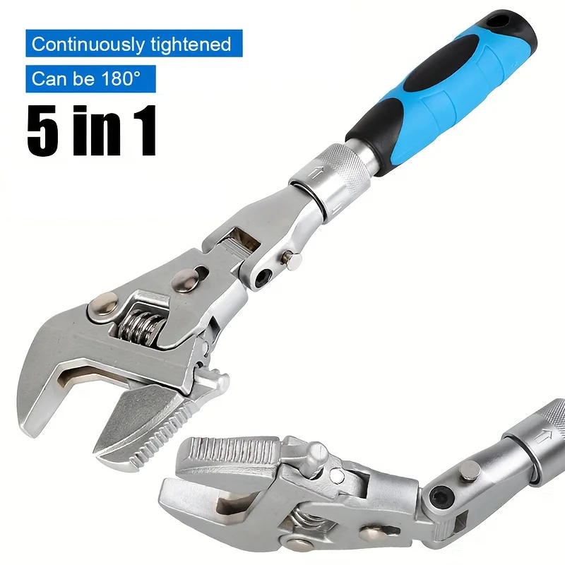 5 In 1 Adjustable Torque Universal Ratcheting Wrench Maintenance 180 Degree Folding With Rotating Head Hand Tools