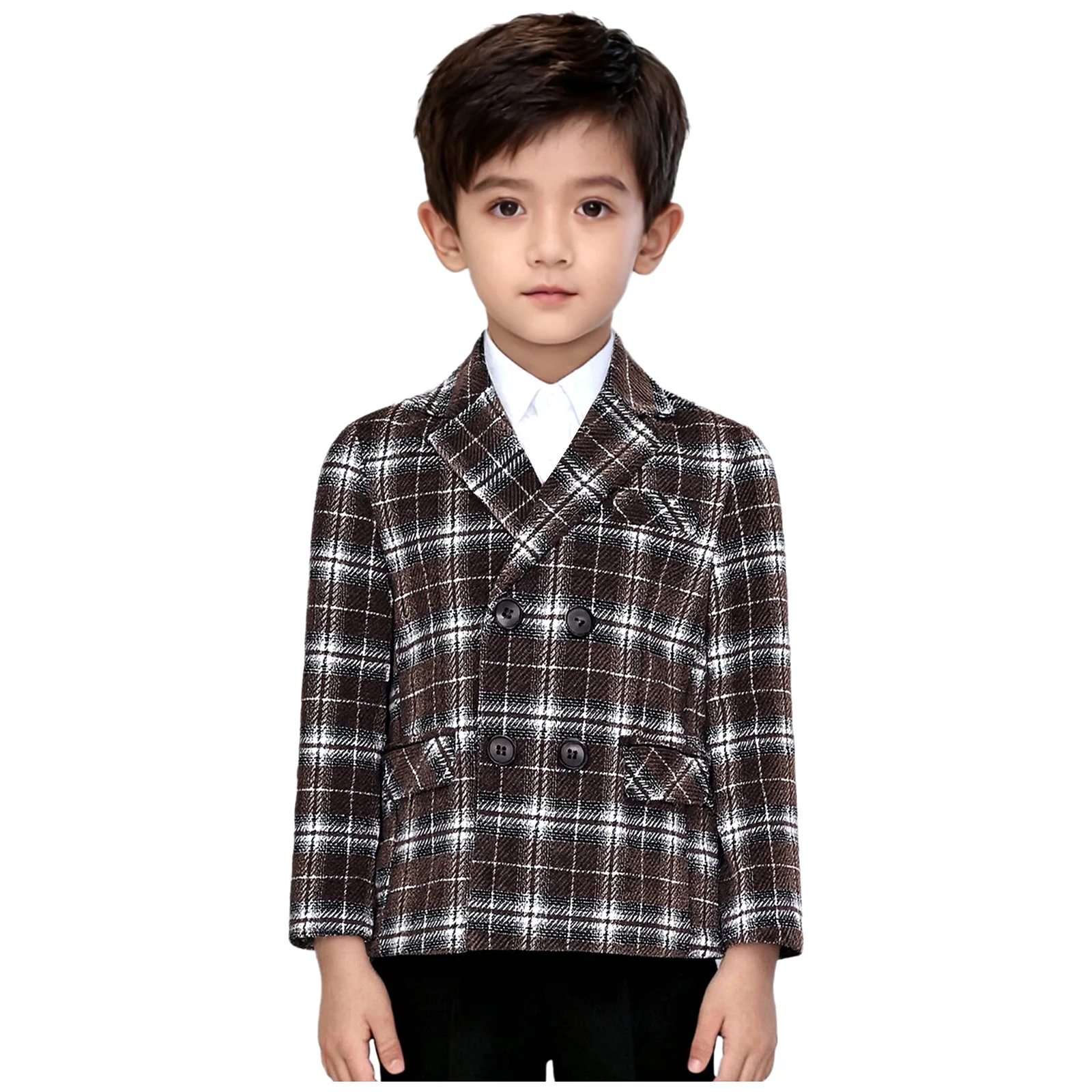 Uniformi scolastiche per bambini Cappotti Capispalla da ragazzo Ragazzi Blazer scozzese stile britannico Risvolto con risvolto Giacche doppiopetto