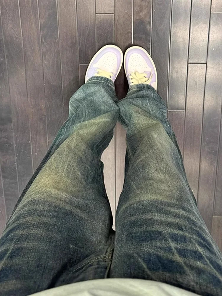 

Retro Blue Men's Jeans High Waist Straight Leg Slimming Flared Jeans Youthful Sle Wear Resistant Micro Stretch Denim Pants