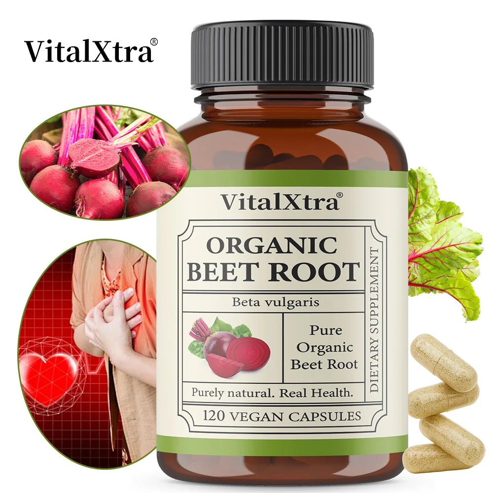 

Organic Beet Root Capsules - 950mg Per Serving - Non-GMO - 120 Count Vegan Capsules, Heart Health, Brain Health