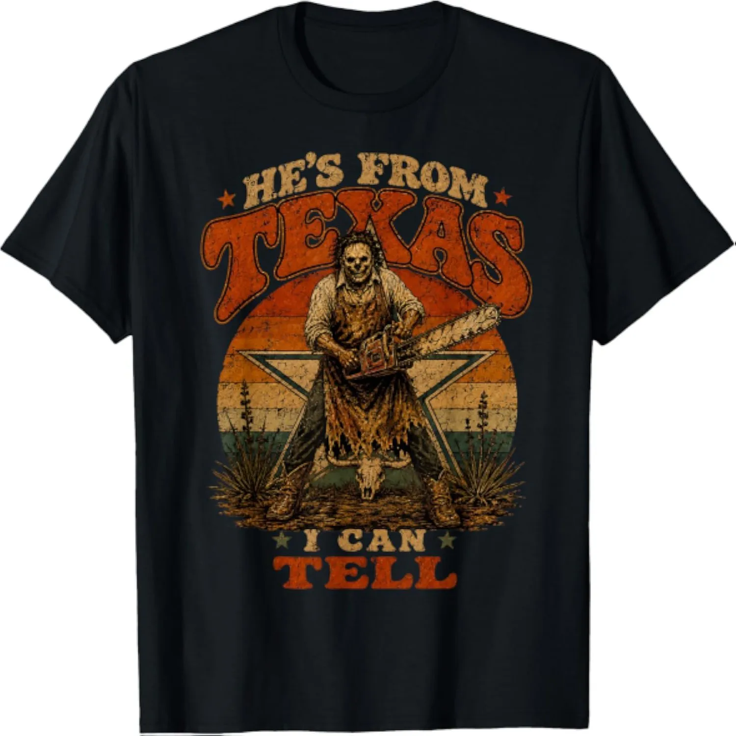 Hes from Texas I Can Tell Chainsaw Horror Halloween Costume T-Shirt Vintage t-shirt, Everyday wear tee,