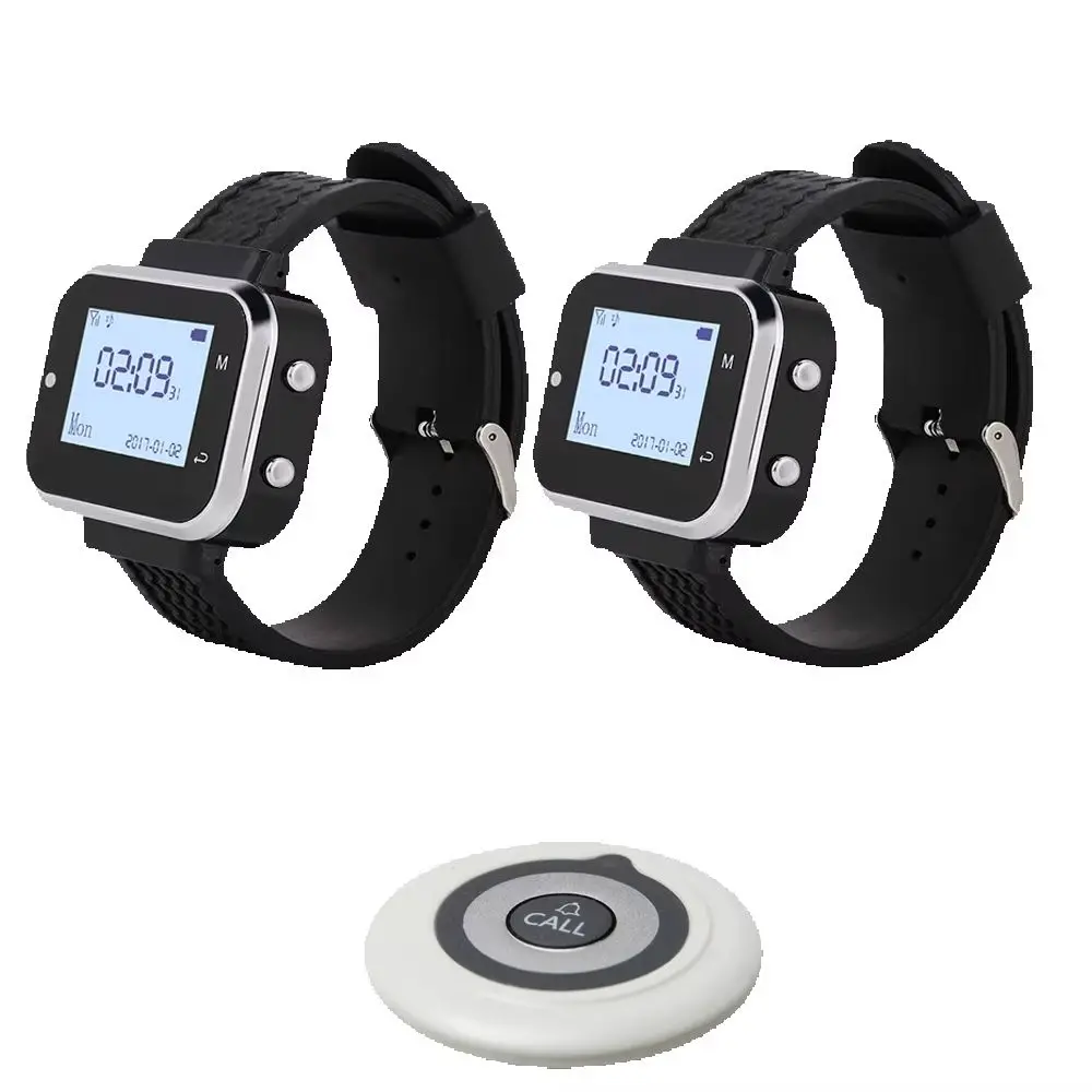 JINGLE BELLS 1 Table Call Button 1 Watch Pager Receiver Service Buzzer Waiter Wireless Restaurant  Bar Cafe Guest Calling System