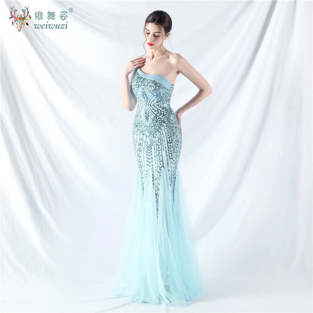 Sukienka wieczorowa na jedno ramię, cekinowa, długa, typu rybka, z kryształkami, koralikami, wzorem sznurkowym, obcisła, koronkowa, z tiulowym dołem, suknia formalna.