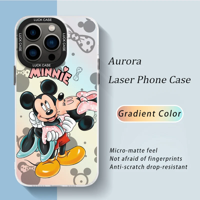 Minnie Mickey Love Pink For iPhone 15 14 13 12 11 Pro Max XS Max X XR 7 8 Plus 6S 5S Luxury Shockproof laser Phone Case