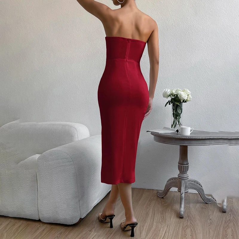 Vestido de noche sin tirantes, Sexy y glamuroso, con abertura lateral, sin mangas, vestidos de fiesta de boda para mujer, vestido de fiesta de cumpleaños