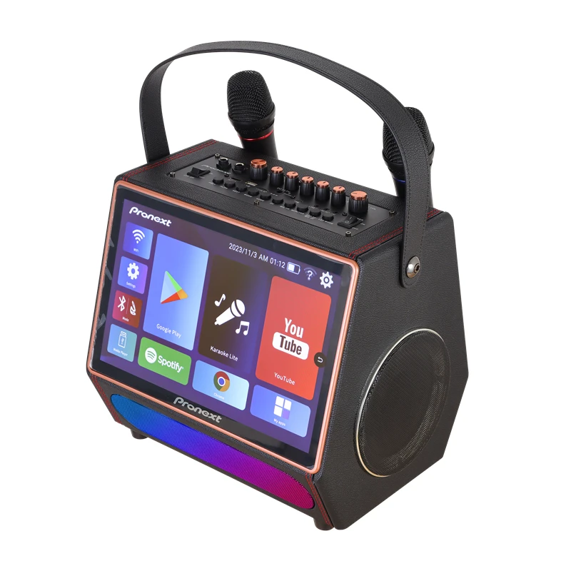 

Ready To Ship Dual 5.25" Woofer 40W Android 12 2G+32G WiFi All-In-One Rechargeable Portable Karaoke Machine With UHF Microphones