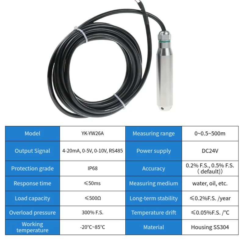 0-10V Output Quality Oil Water Level Sensor DC24V Hydrostatic Liquid Level Transmitter Probe Liquid Level Meter