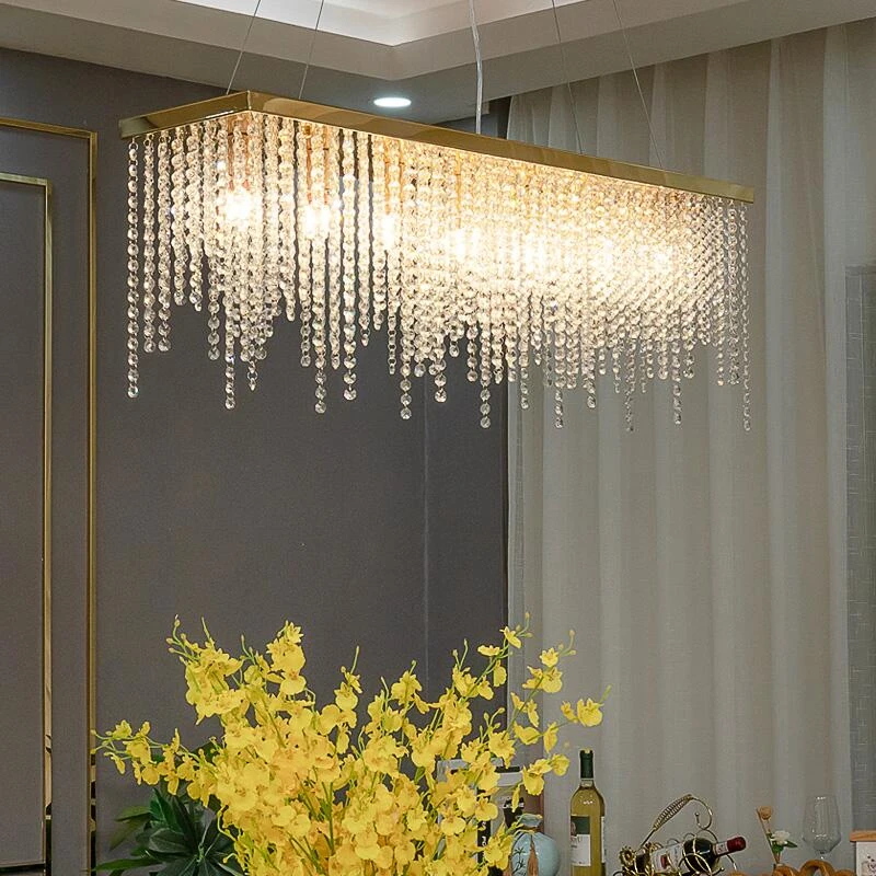 

Rectangular crystal chandeliers luxury island decorative lighting long dining room LED lights gold custom size