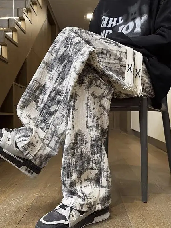 

American Sle Retro Sport Pants Casual High Street All-Match Long Trousers for Men Spring Autumn Sle Straight Leg Pants