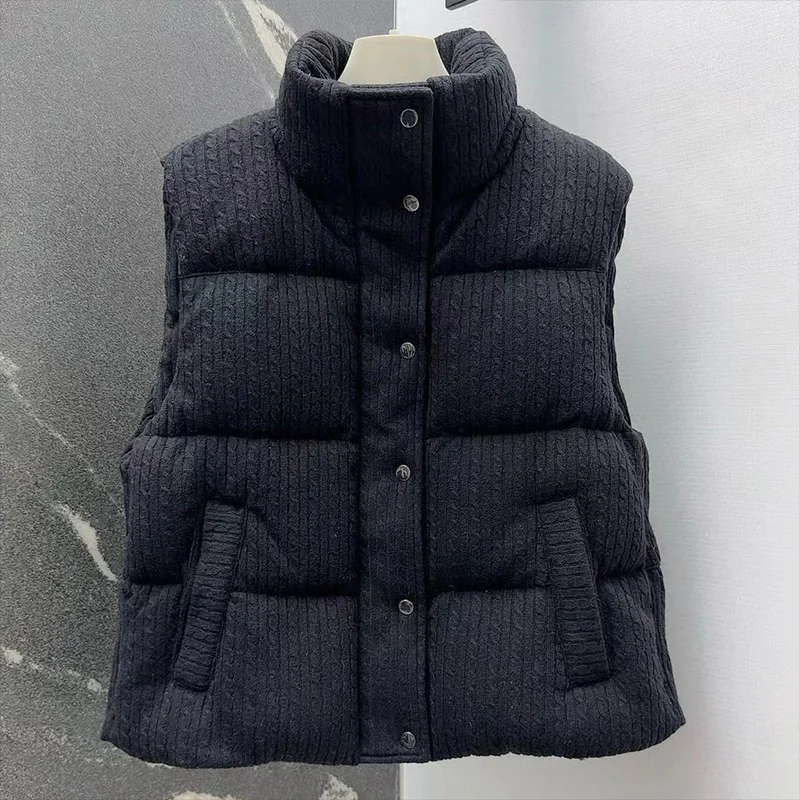 Wysokiej jakości damska kamizelka z bawełny z stójką, odzież zimowa, nowoczesna, stylowa, prosta odzież wierzchnia 25120516