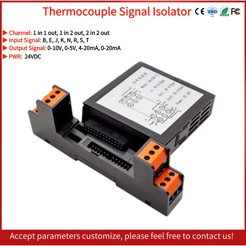 Thermocouple Signal Isolator 4-20mA 0-20mA 0-10V Output Temperature Transmitter B E J K N R S T Signal Conversion Distributor