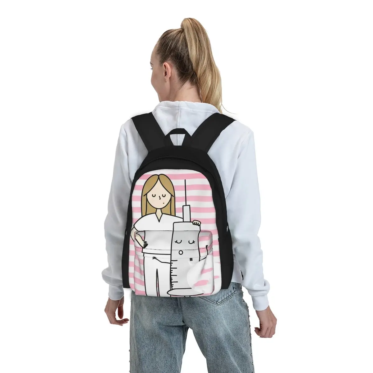 Enfermeras Cartoon Backpack para crianças, bolsa de escola, médico, enfermeira, médico, laptop, ombro, meninos, meninas, mulheres