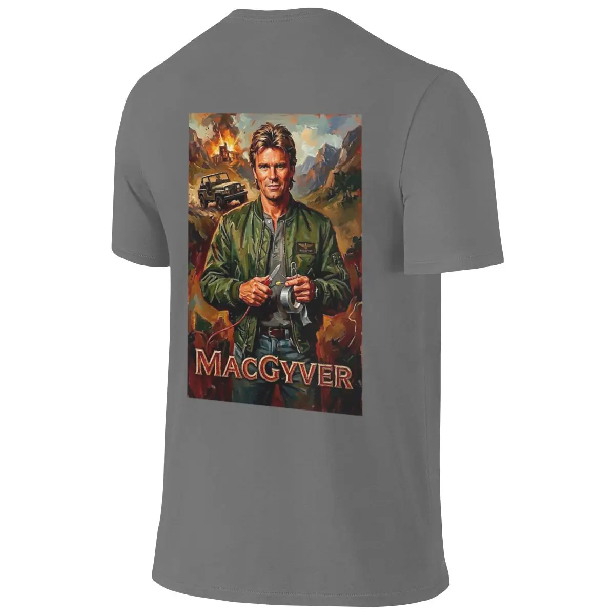 MacGyver Brains Over Brawn Soft And Glutinous Reversible T-shirt American Street Reinforced Collar Cotton Tee