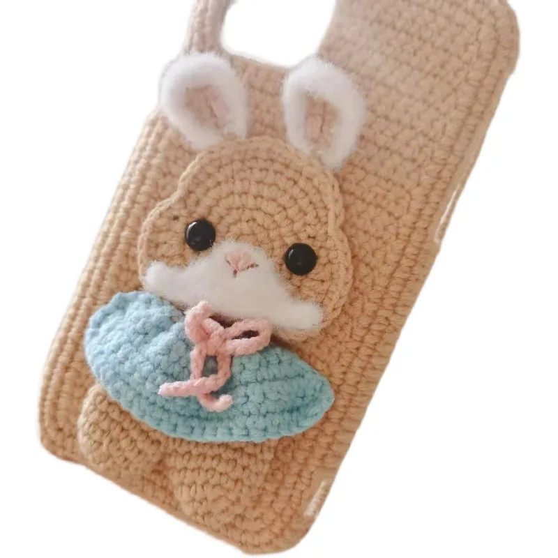 Funda de teléfono para IPhone, dibujo animado tejido a mano, personalizado, bonito conejo de té con leche, DIY