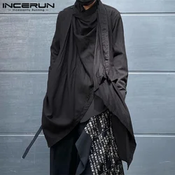 INCERUN 2023 Men Trench Solid Color Turtlneck Long Sleeve Streetwear Irregular Cloak Ponchos Men Punk Fashion Casual Coats S-5XL