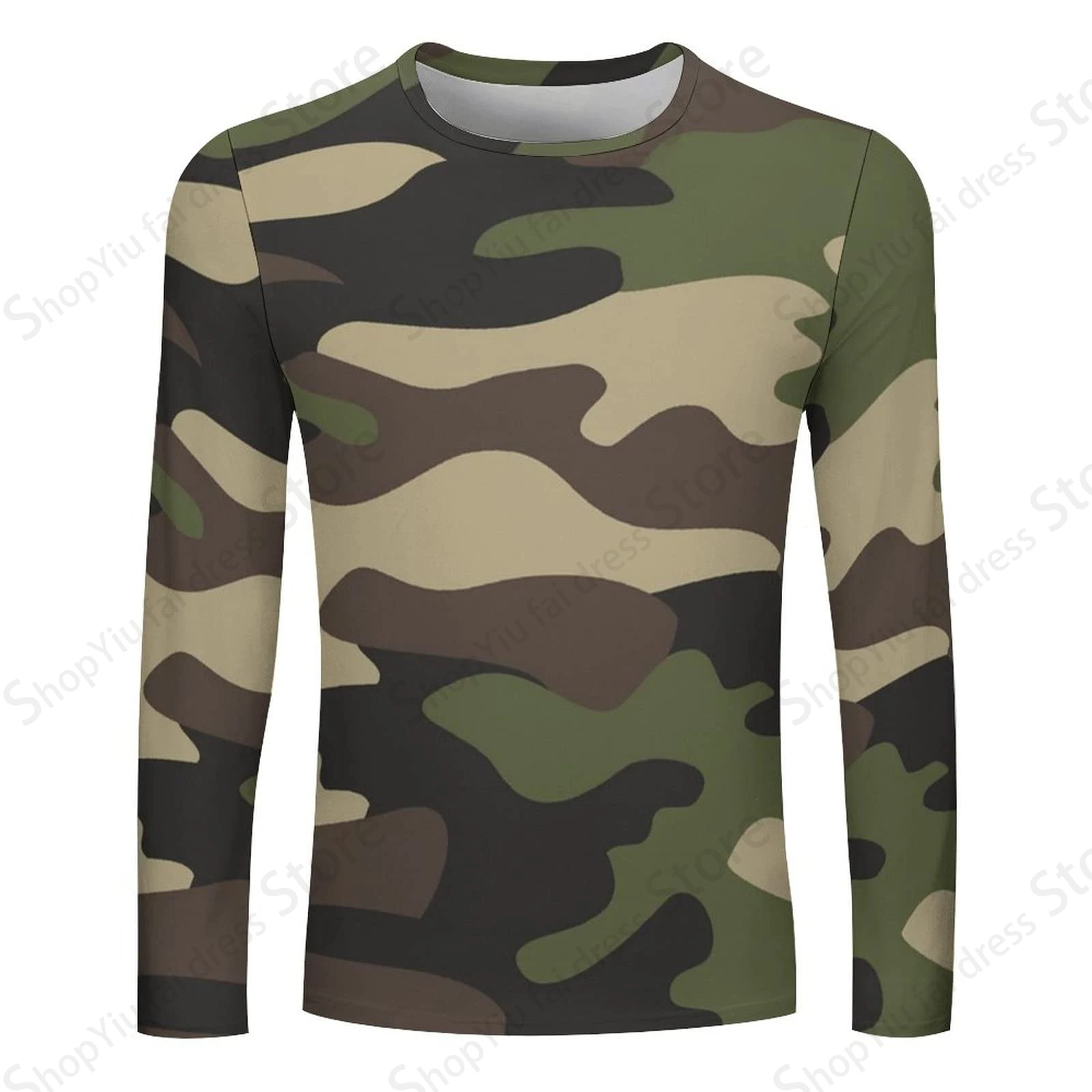 تي شيرت طويل الأكمام بطباعة مموهة للرجال والنساء ، توبات ثلاثية الأبعاد على الموضة ، تيشيرتات مموهة ، ملابس رياضية خارجية ، تيشيرت رياضي ، جديد