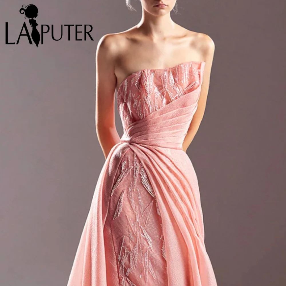 Pink 2in1 Evening Dresses 2024 Strapless Neck Lace Full Mermaid with A line Organza Skirt Formal Dress Box Pleat Celebrity Dress