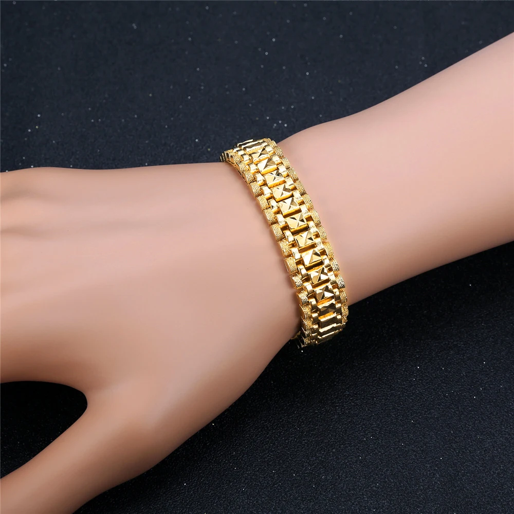 Classic Bracelet Wholesale 8/12MM Trendy Male Gold Color Chunky Hand Chain Link Bracelet for Men Women Jewelry Pulseira P166