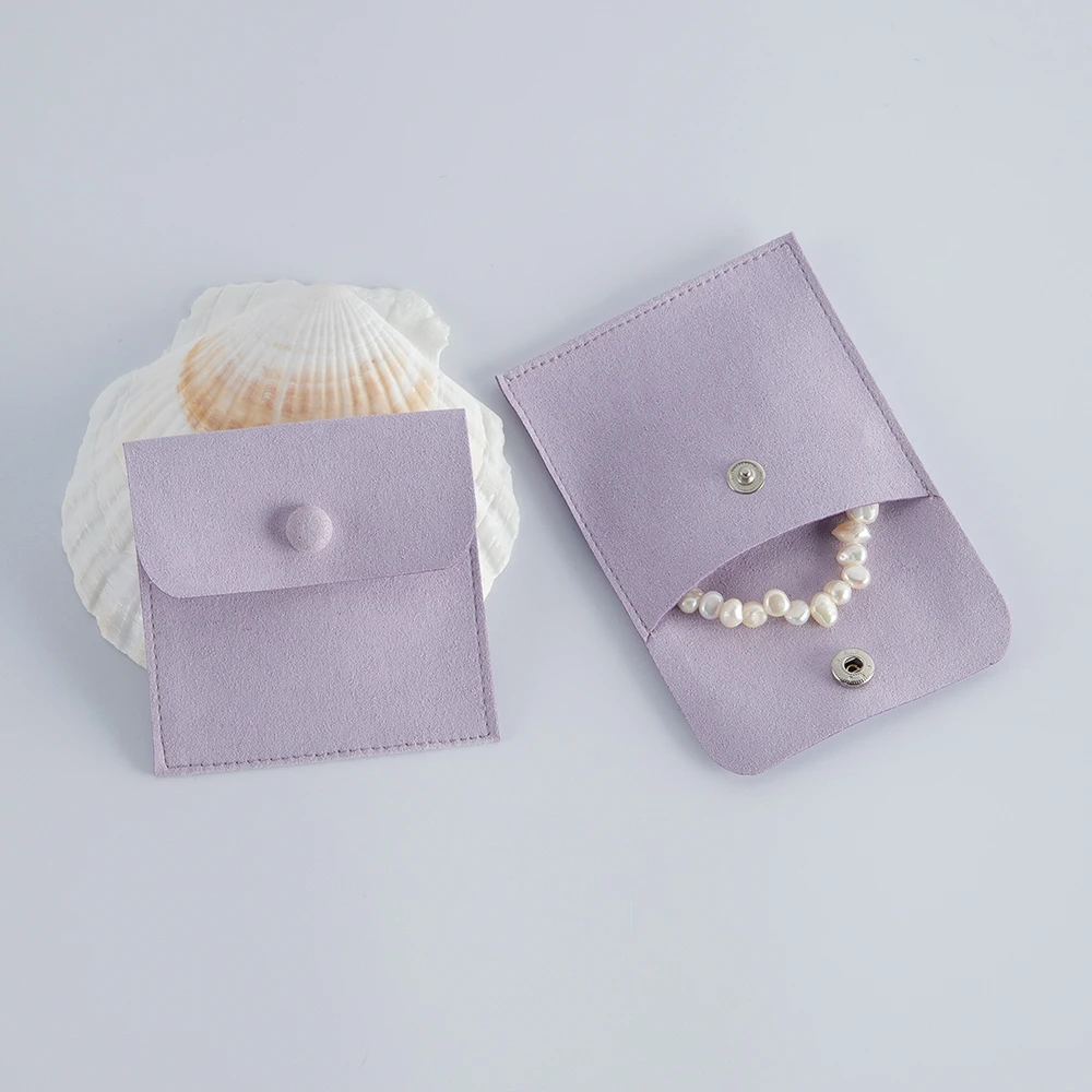 10Pcs 8x8cm Mini Microfiber Snap Closure Jewelry Bags for Rings Earrings &Small Pendants Lightweight Organizer for Shopping Mall