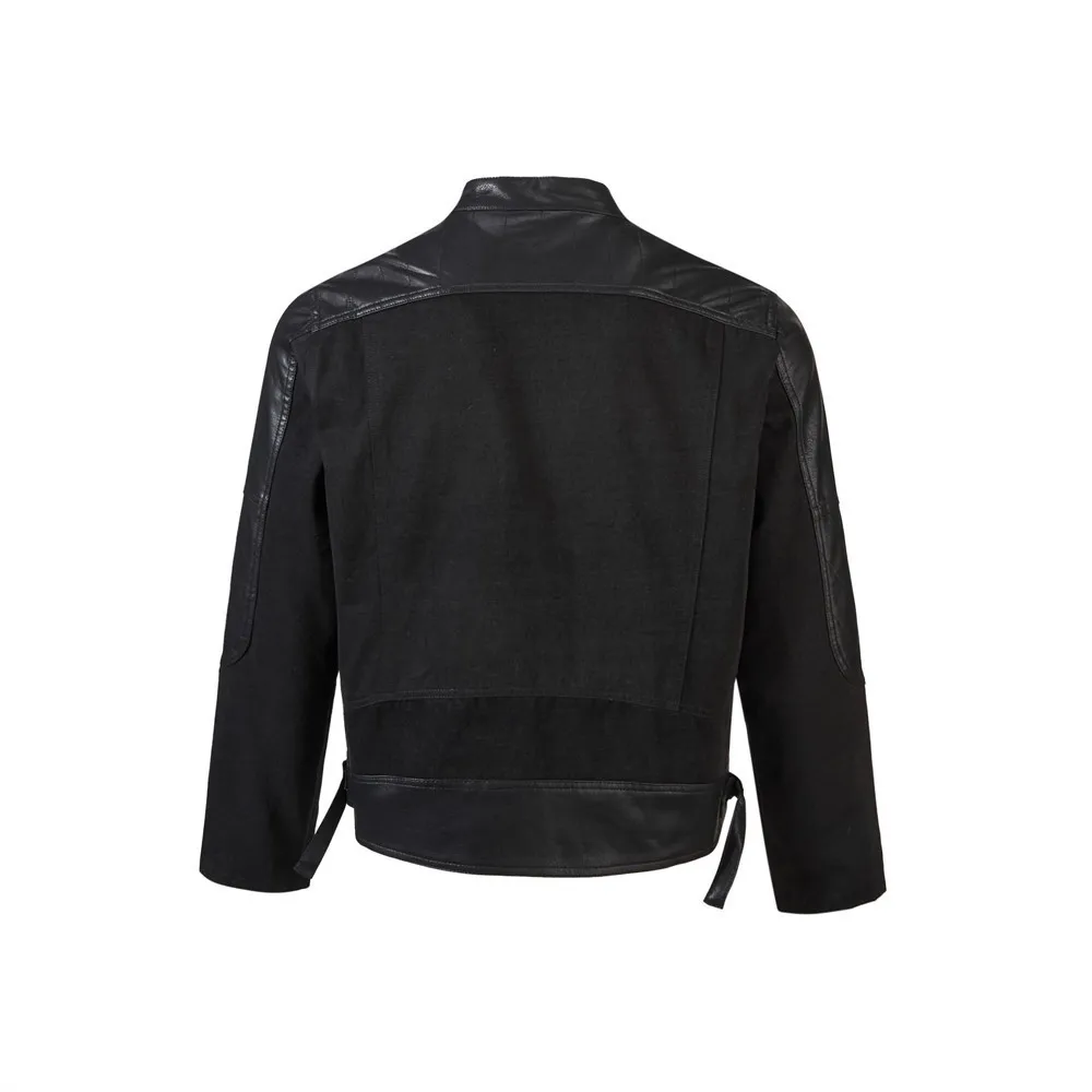 MWJLPWQ Men's Short Motorcycle Racing Jacket PU Leather For Spring Autumn Diagonal Zipper Design Stylish Casual Tops 17583