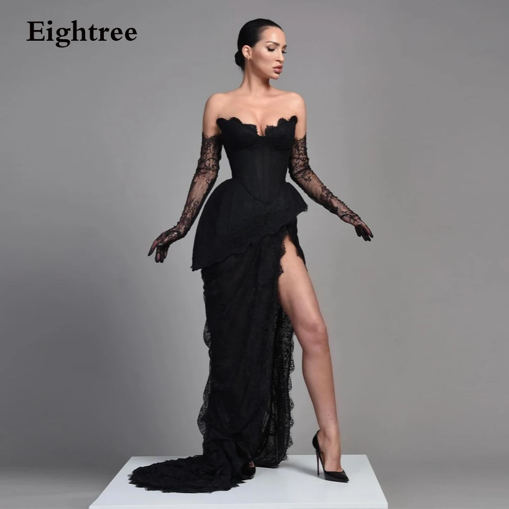 

Eightree Sexy Lace Prom Dresses Sweetheart Black Mermaid Dress Party Evening New Elegant Celebrity High Slit Dress Party Night