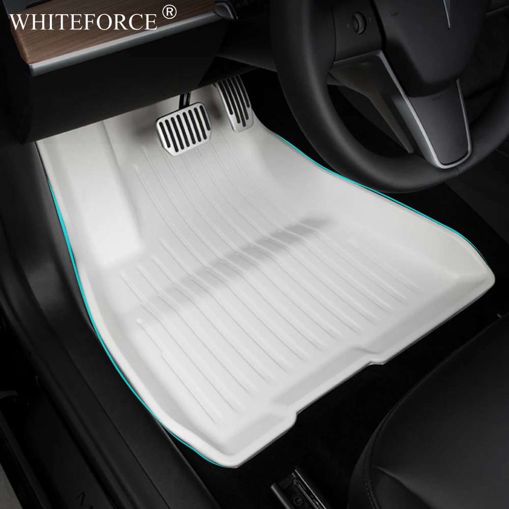 For Tesla Model Y/3 2021-2023 White TPE Foot Mats Seat Cover Cushion Frunk & Trunk Protector Anti-Kick Mats Cargo Tray Floor Mat