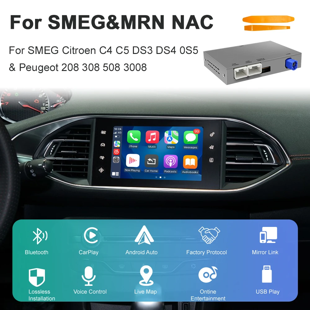 New Upgrade Wireless Carplay Android Auto module for Peugeot SMEG System 208 308 508 3008 C4 DS3 DS4 DS5 With Mirror Link BT